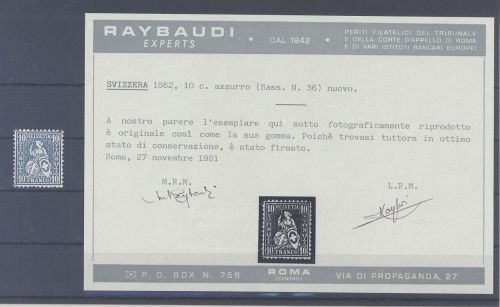 Schweiz Michel Nummer 23, 10 C. Freimarke 1862 **, Befund Taybaudi