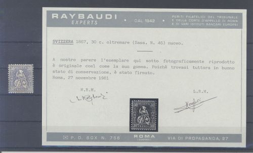 Schweiz Michel Nummer 25, 30 C. 1862 ungebraucht *, Befund Taybaudi