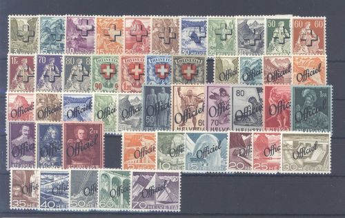 Schweiz Dienst Michel Nummer 28-74, Freimarken 1938-50 **