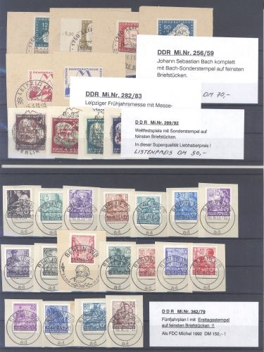 DDR, interessanter Posten Briefstücke aus 1950-53 auf 3 Steckkarten