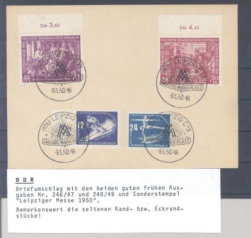 DDR, gestempelter Posten aus 1949-50 auf 3 Steckkarten