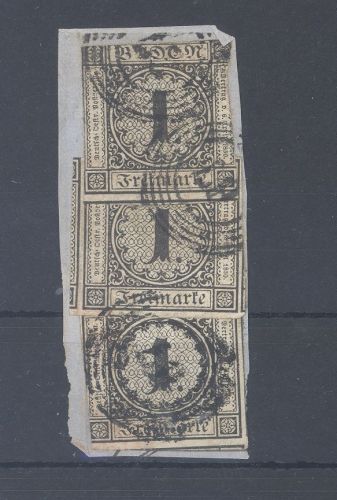 Baden, 3 x 1 Kreuzer Freimarke 1851-58 auf Briefstück