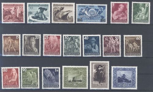 Liechtenstein Michel Nummer 285-303, Jahre 1950-51 fast komplett **