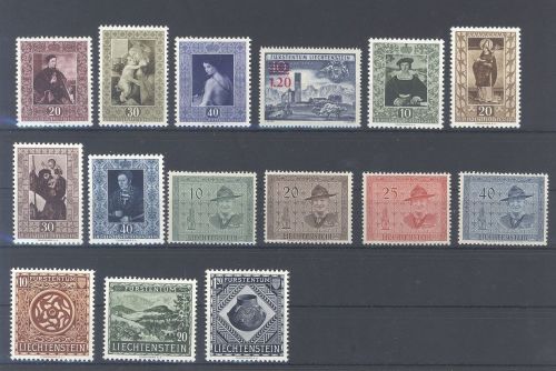 Liechtenstein Michel Nummer 306-321, Jahre 1952-53 fast komplett **