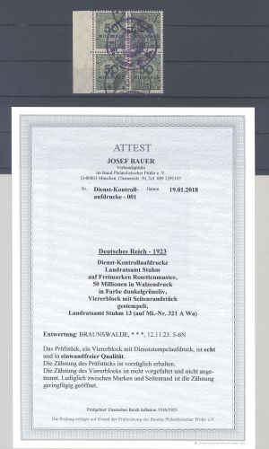 Dt. Reich Michel Nummer 321 Dienst-Kontrollaufdruck Stuhm, FA BPP