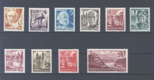 Franz. Zone Rh. Pfalz Michel Nummer 32-41, Freimarken III **