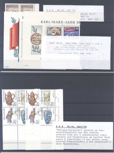 DDR, **/gestempelter Posten Besonderheiten auf 5 Steckkarten