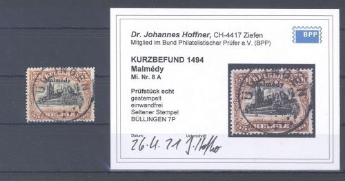 Dt. Abstimmung Malmedy Michel Nr. 8 mit gutem Stempel, Befund BPP