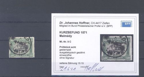 Dt. Abstimmung Malmedy Michel Nr. 9 C, 40 C. gestempelt Befund BPP