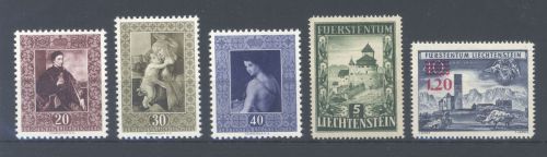 Liechtenstein Michel Nummer 306-10, Jahr 1952 ** auf Steckkarte