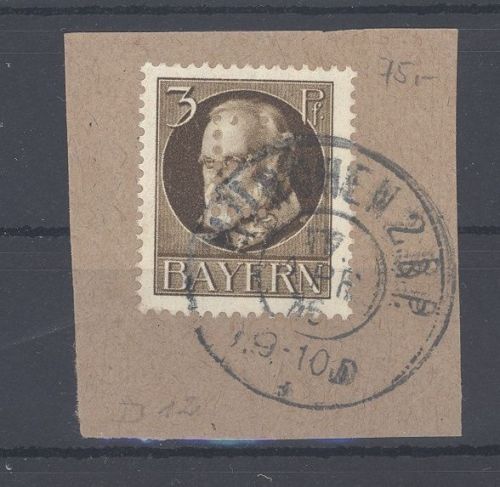 Bayern Dienst Michel Nummer 12, 3 Pfg. Freimarke 1914 auf Briefstück