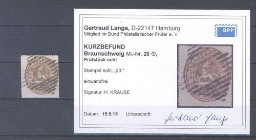 Braunschweig Michel Nummer 20, 3 Gr. 1865 guter Stempel, Befund BPP