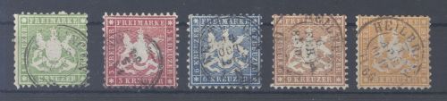 Württemberg Michel Nummer 25-29 Freimarken 1863 gestempelt