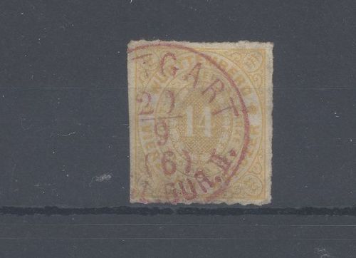 Württemberg Michel Nummer 41, 14 Kr. Freimarken 1869 roter Stempel