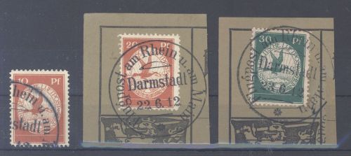 Dt. Reich Michel Nummer I-III Flugpost 1912 gestempelt - Briefstücke