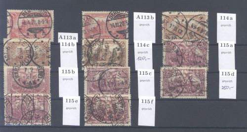Dt. Reich Michel Nr. A113-15, Freimarken 1920 Farben gestempelt geprüft