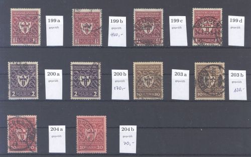 Dt. Reich, gestempelter Posten Farben Michel Nummer 199-204 gp. Infla