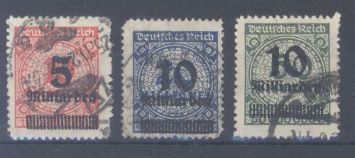 Dt. Reich Michel Nummer 332-37 B aus 1923 gestempelt, geprüft Infla