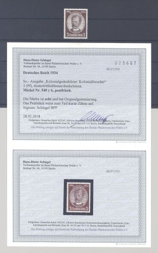 Dt. Reich Michel Nr. 540b, 3 Pfg. Kolonialforscher Farbe b **, FA BPP