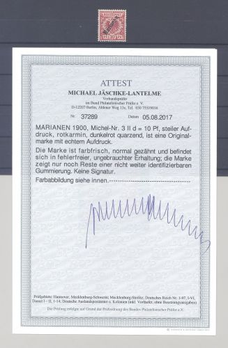 Dt. Kolonien Marianen Michel Nr. 3 II d, 10 Pfg. ungebraucht (*), FA BPP