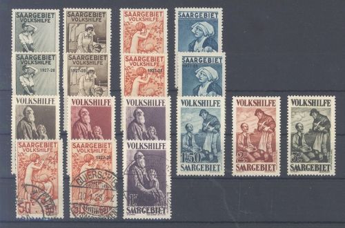 Saargebiet, */gestempelter Posten Volkshilfemarken auf Steckkarte