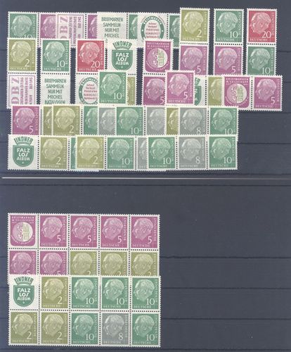 Bund, ** Posten Heuss 1955-56 Zusammendrucke ** auf 2 Steckkarten