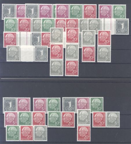 Bund, ** Posten Heuss 1958 Zusammendrucke WZ X-Y auf 2 Steckkarten
