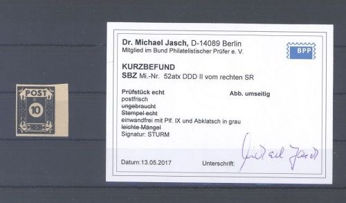 SBZ Michel Nummer 52 atx DDDII mit PF , 10 Pf. 1945 **, Befund BPP