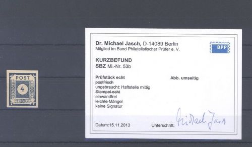 SBZ Michel Nummer 53b, 4 Pf. 1945 ungebraucht *, Befund BPP