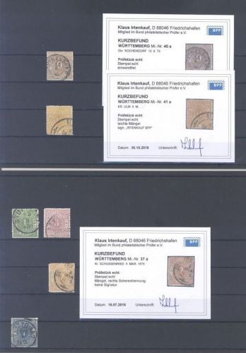 Württemberg Michel Nummer 36-41 gestempelt, 3 Befunde BPP