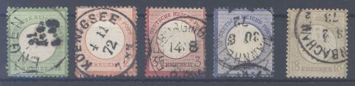 Dt. Reich Michel Nummer 7-11, Kreuzer 1872 gestempelt, 7 und 11 gp. BPP