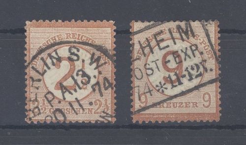 Dt. Reich Michel Nummer 29-30, Freimarken 1874 gestempelt, gp. BPP