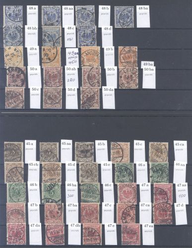 Dt. Reich Michel Nummer 45-50 in fast allen Farben gestempelt, gp. BPP