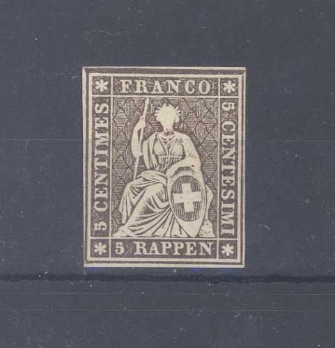 Schweiz Michel Nummer 13 II, 5 Rp. Freimarke 1854 ungebraucht *