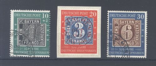 Bund Michel Nummer 113-15, 100 Jahre Dt. Briefmarken 1949 viel SST