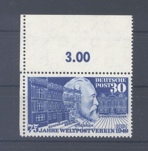Bund Michel Nr. 116 , 75 Jahre UPU 1949 mit gezähntem Oberrand **