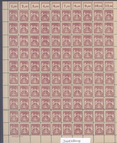 SBZ, 12 Pfg. Freimarke 1945 als ** Bogen mit Doppelzähnung