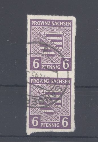 SBZ Michel Nummer 69 Xb, 6 Pfg 1945 gestempeltes Paar, geprüft BPP