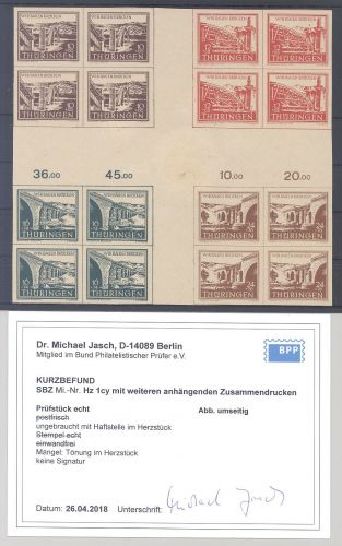 SBZ, Zusammendruck HZ 1c aus Thüringenblock 1946 *, Befund BPP