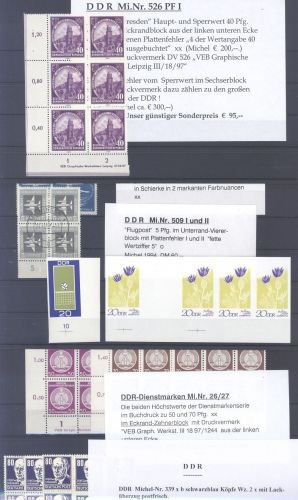 DDR, **/gestempelter Posten mit 10 Besonderheiten