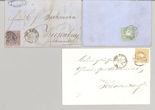 Württemberg, 3 Briefe mit verschiedenen Frankaturen als Posten