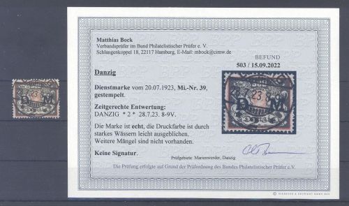 Danzig Dienst Michel Nummer 39, 500 M. 1922 gestempelt, Befund BPP