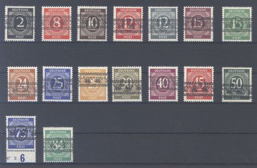 Bizone Michel Nummer 52-68 II, Ziffern Netzaufdrucke */**, geprüft BPP