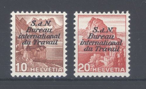 Schweiz Arbeitsorganisation Michel Nr. 60-61, Freimarken 1942-43 **