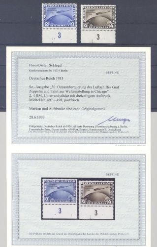 Dt. Reich Michel Nummer 497-98 aus Chicagofahrt 1933 **, Befund BPP