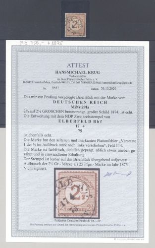 Dt. Reich Michel Nummer 29 I a, 2 1-2 Groschen Briefstück, FA BPP