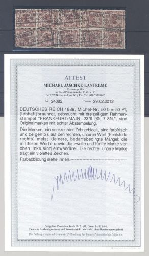 Dt. Reich, Zehnerblock Michel Nummer 50b, 50 Pfg. gestempelt, FA BPP