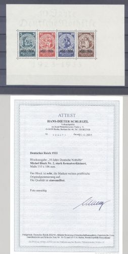 Dt. Reich Block 2, Nothilfeblock 1933 ** formatverkleinert, FA BPP
