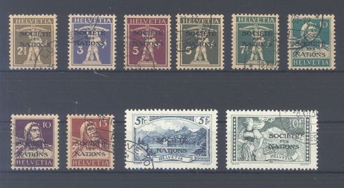 Schweiz Völkerbund Michel Nr. 26-35, Freimarken 1927-31 gestempelt