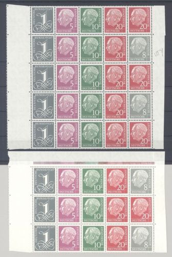 Bund, 2 ** Heuss Bogenteile aus Markenheftchenbogen als Posten